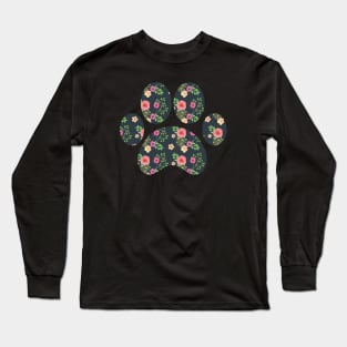 Cute Puppy Paw Floral Design Long Sleeve T-Shirt